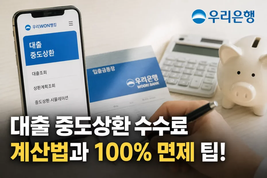 우리은행> 대출 중도상환수수료>면제 조건> 해약금 계산> 2026 최신