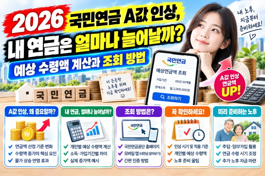 2026 국민 연금 A값 인상, 내 연금은 얼마나 늘어날까? 예상 수령액 계산과 조회 방법