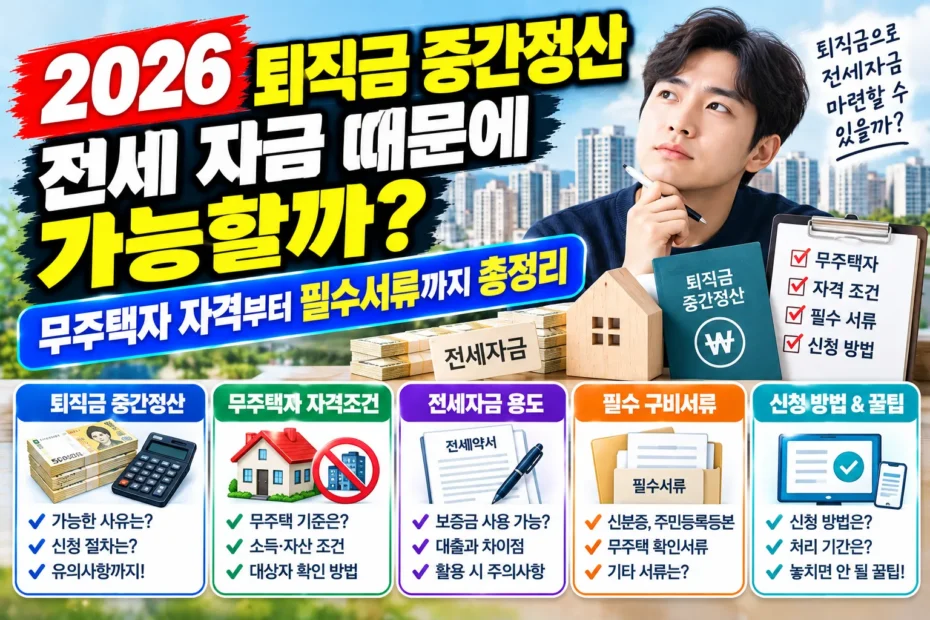 2026 퇴직금 중간정산, 전세 자금 때문에 가능할까? 무주택자 자격부터 필수서류까지 총정리
