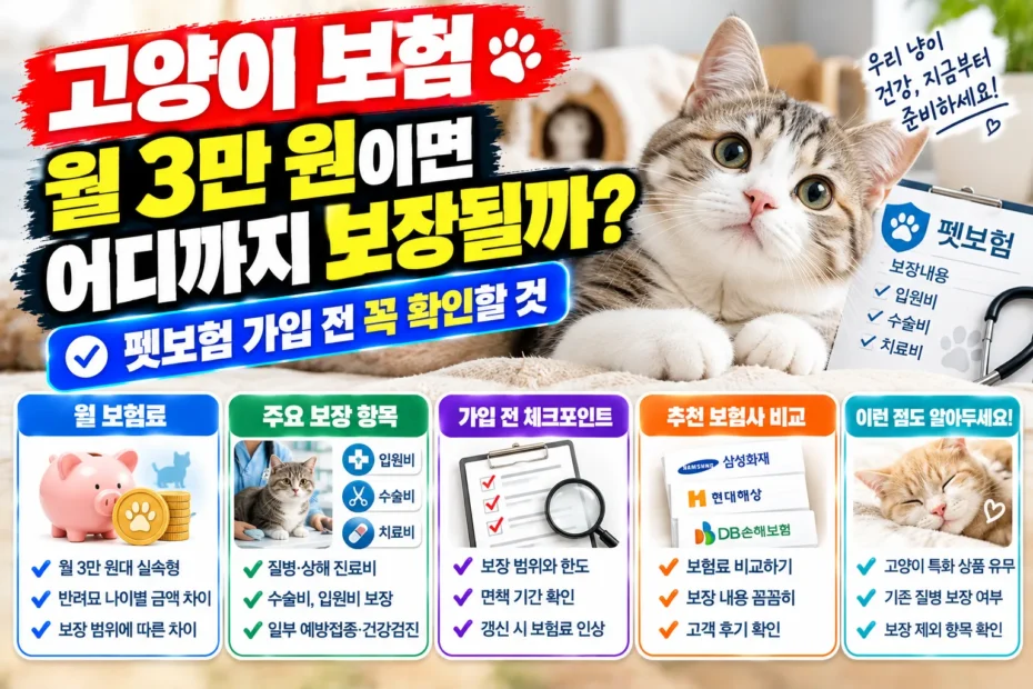 고양이 보험 월 3만 원이면 어디까지 보장될까? 펫보험 가입 전 꼭 확인할 것