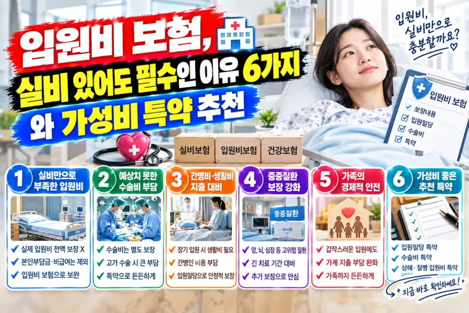 입원비 보험, 실비 있어도 필수인 이유 6가지와 가성비 특약 추천