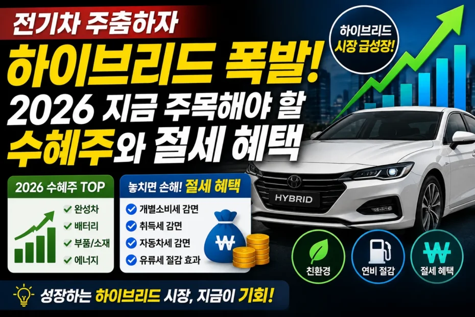전기차 주춤하자 하이브리드 폭발! 2026 지금 주목해야 할 수혜주와 절세 혜택